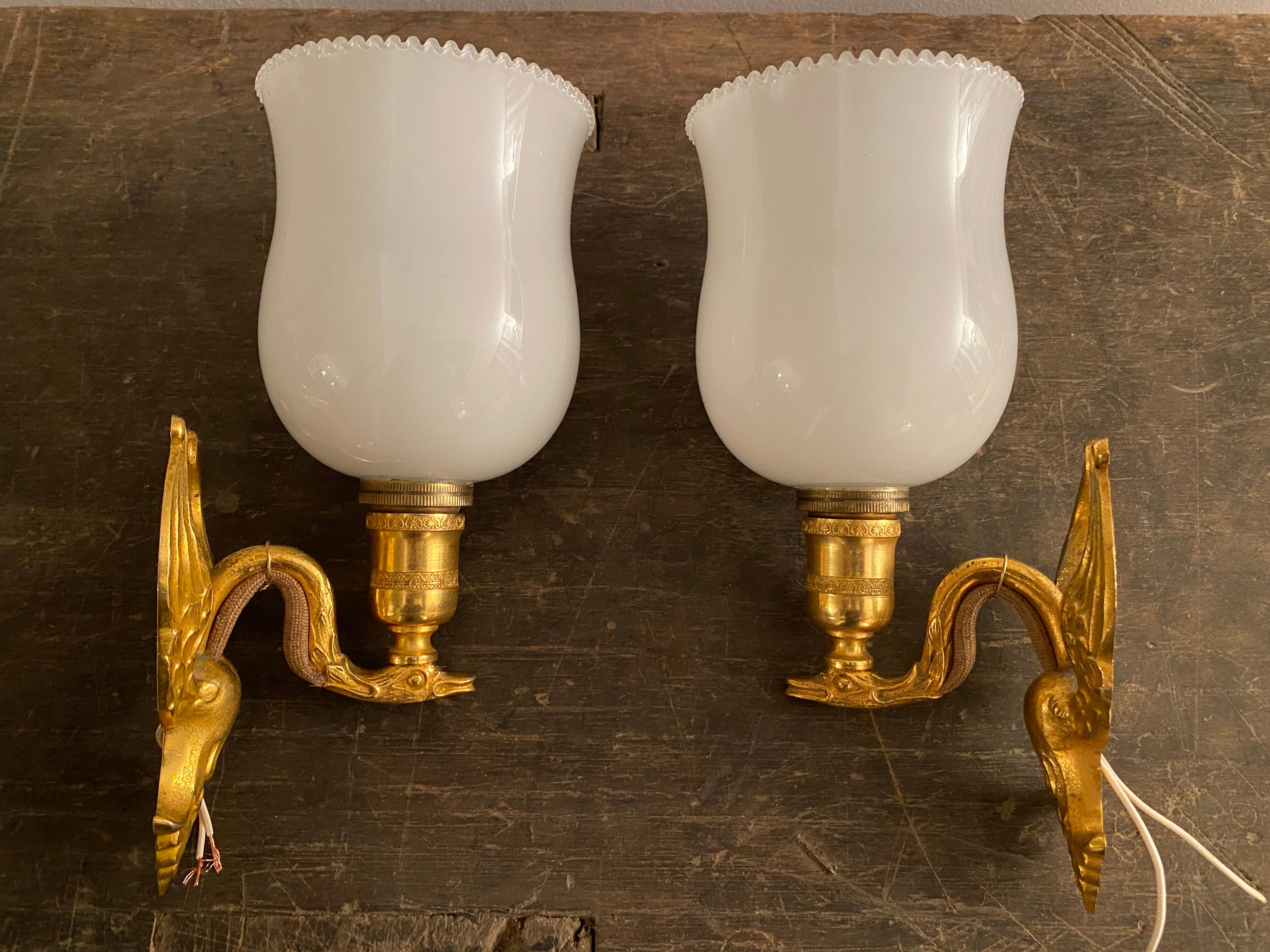 Pair of swan wall light  empire style