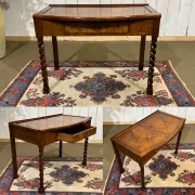 English desk table in walnut burl from the early 20th century.