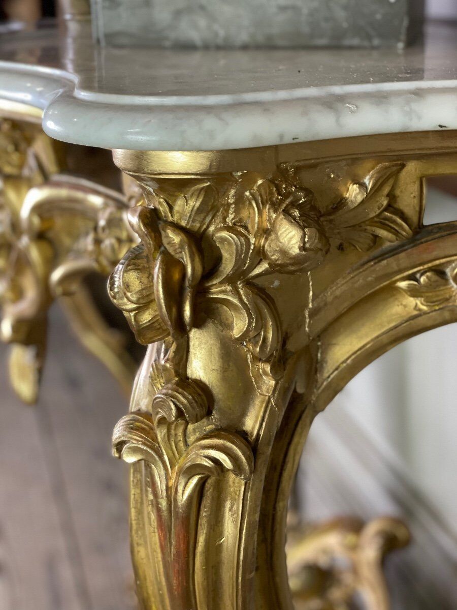 Louis XV style console table in gilded wood, 19th century