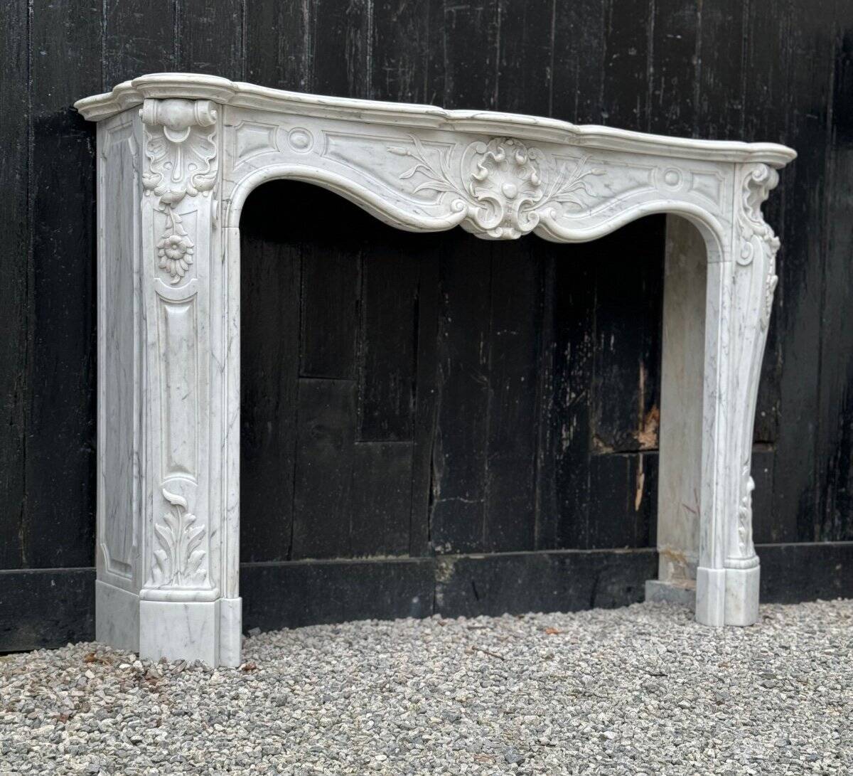 Louis XV Style Fireplace In Carrara Marble, Circa 1880