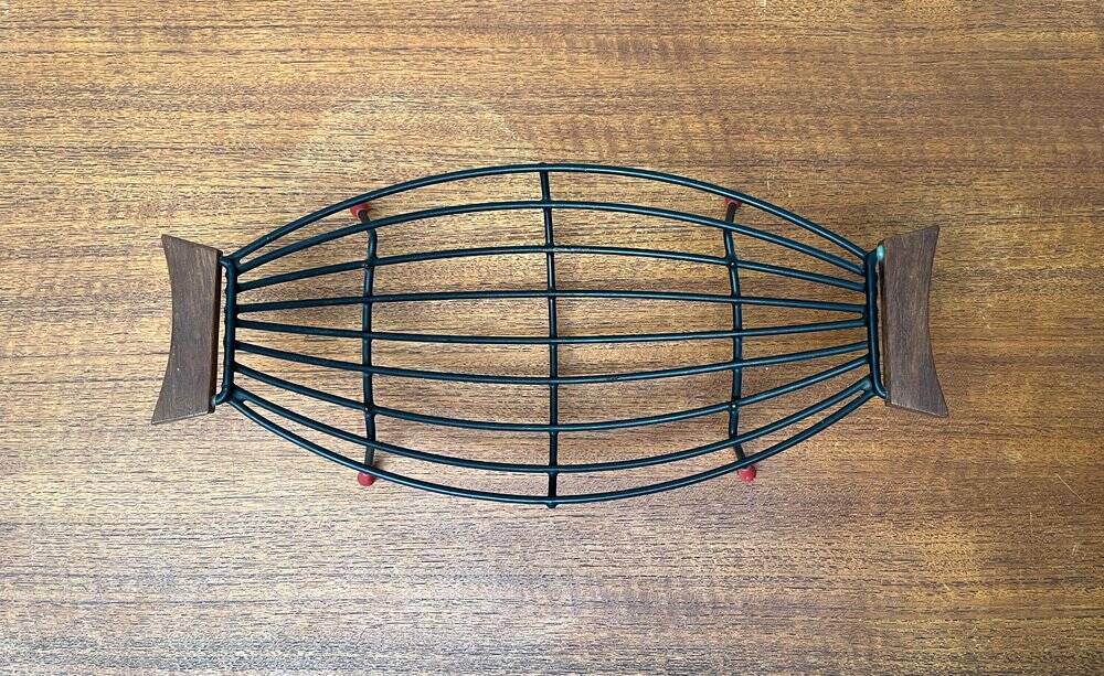 Mid-Century String Fruit Bowl with Teak Handle, 1960s