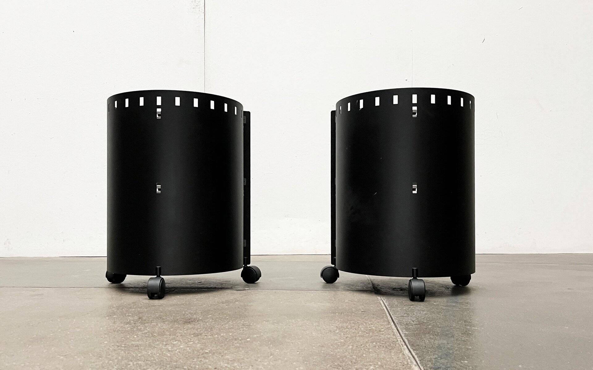 Postmodern German side tables in rolling metal and glass by D-Tec, 1980s, set of 2.