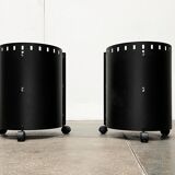 Postmodern German side tables in rolling metal and glass by D-Tec, 1980s, set of 2.