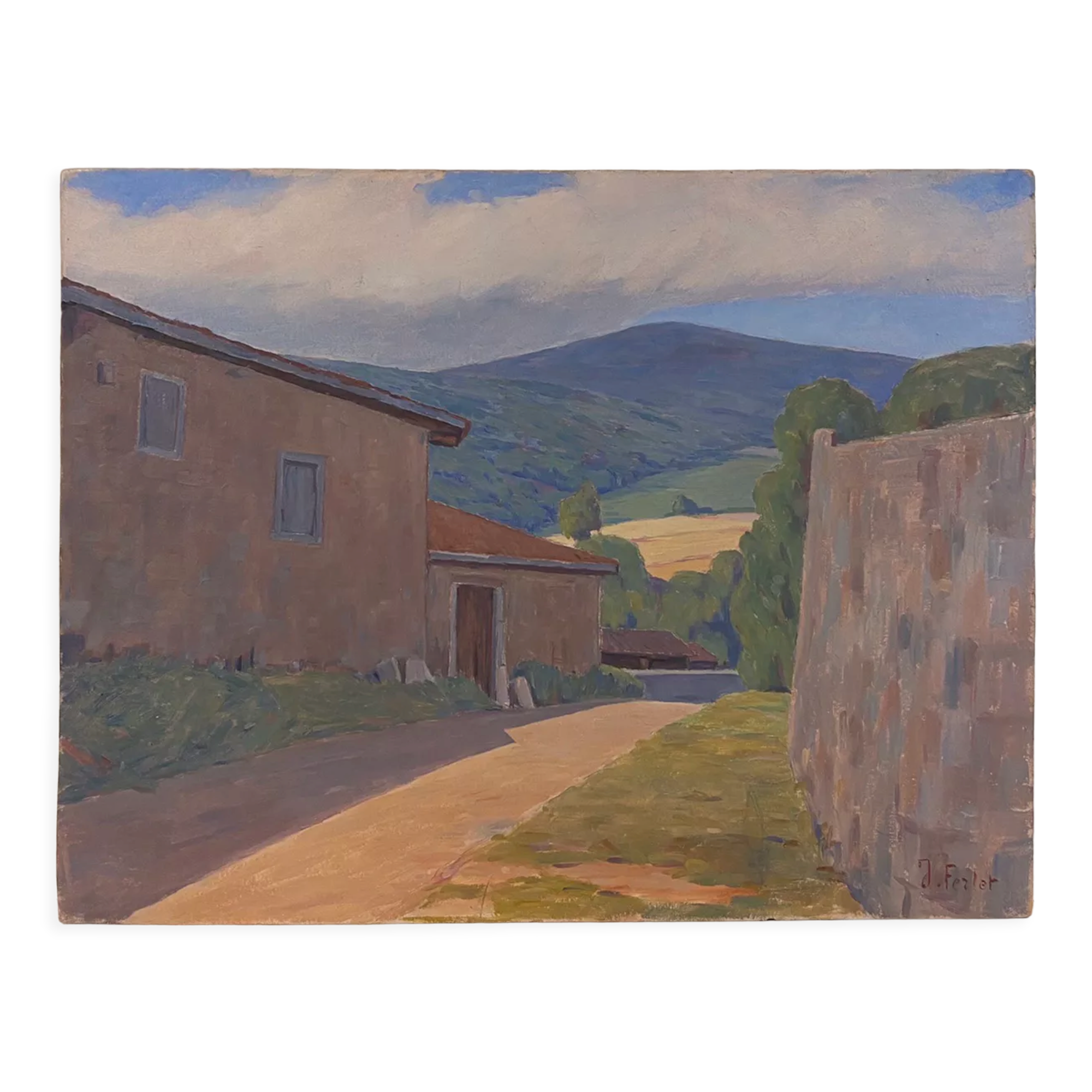 Tableau ancien, Paysage Monts du Lyonnais, signé et daté 1946