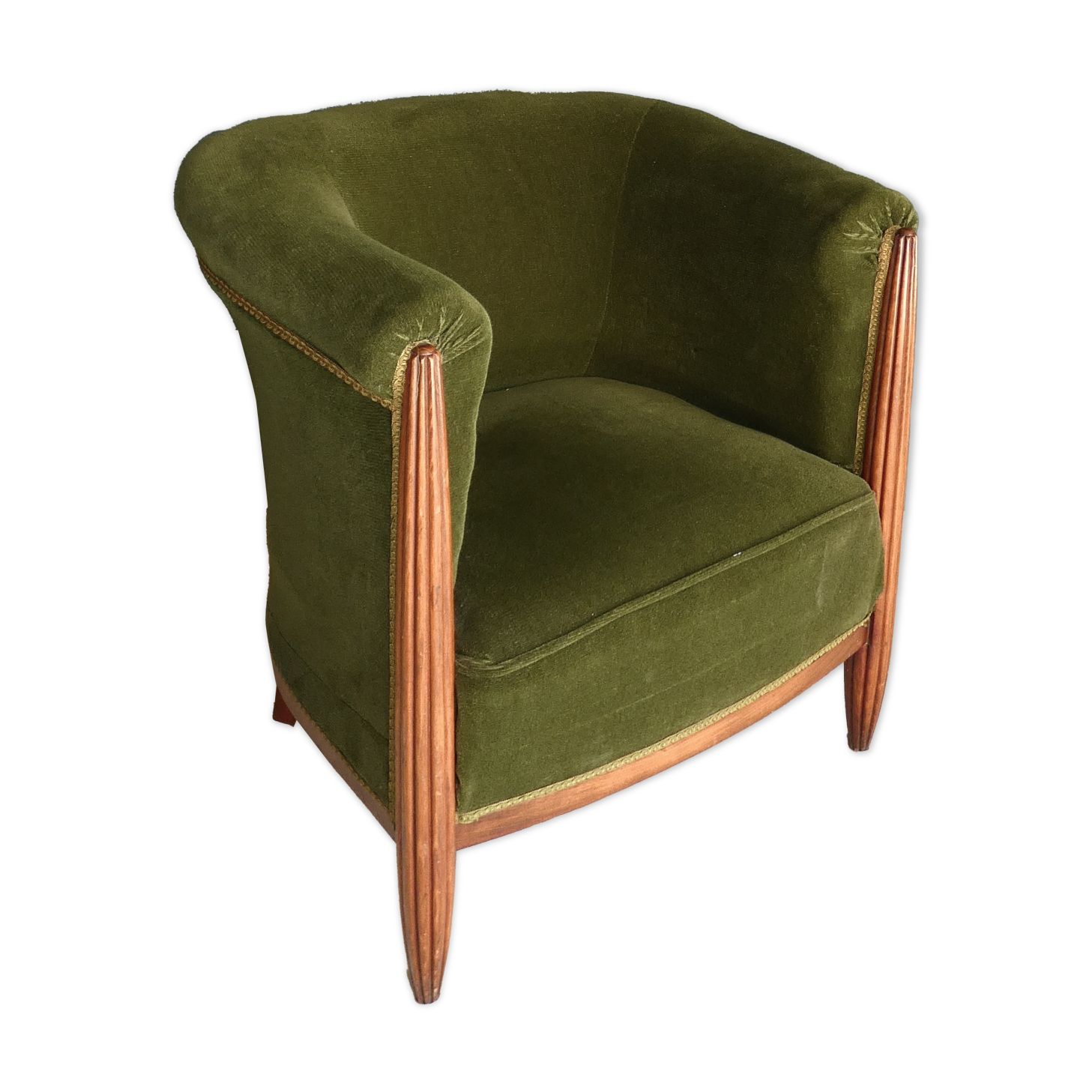 Armchair Art Deco wood and green velvet 1930