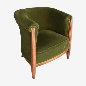 Fauteuil Art déco bois et velours vert 1930