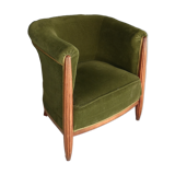 Armchair Art Deco wood and green velvet 1930