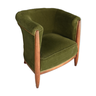 Armchair Art Deco wood and green velvet 1930
