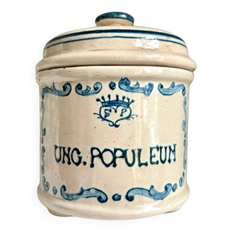 Apothecary jar "ONG. POPULEUM" in glazed ceramic