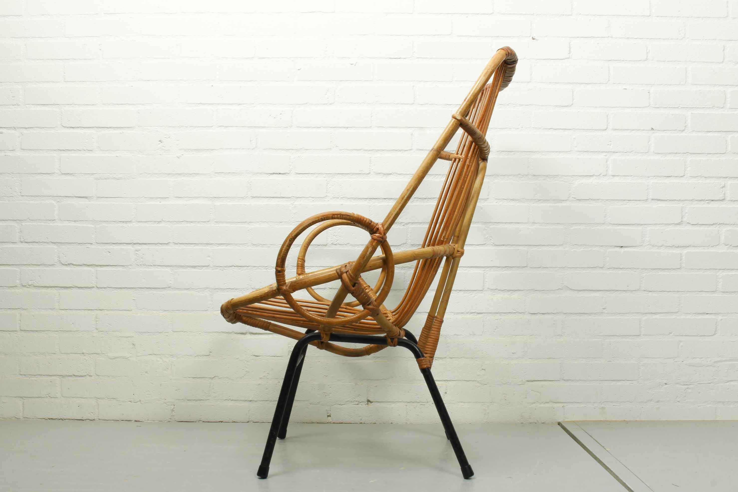 Metal and Rattan Terrace or Lounge Chair from Rohé Noordwolde, 1960s