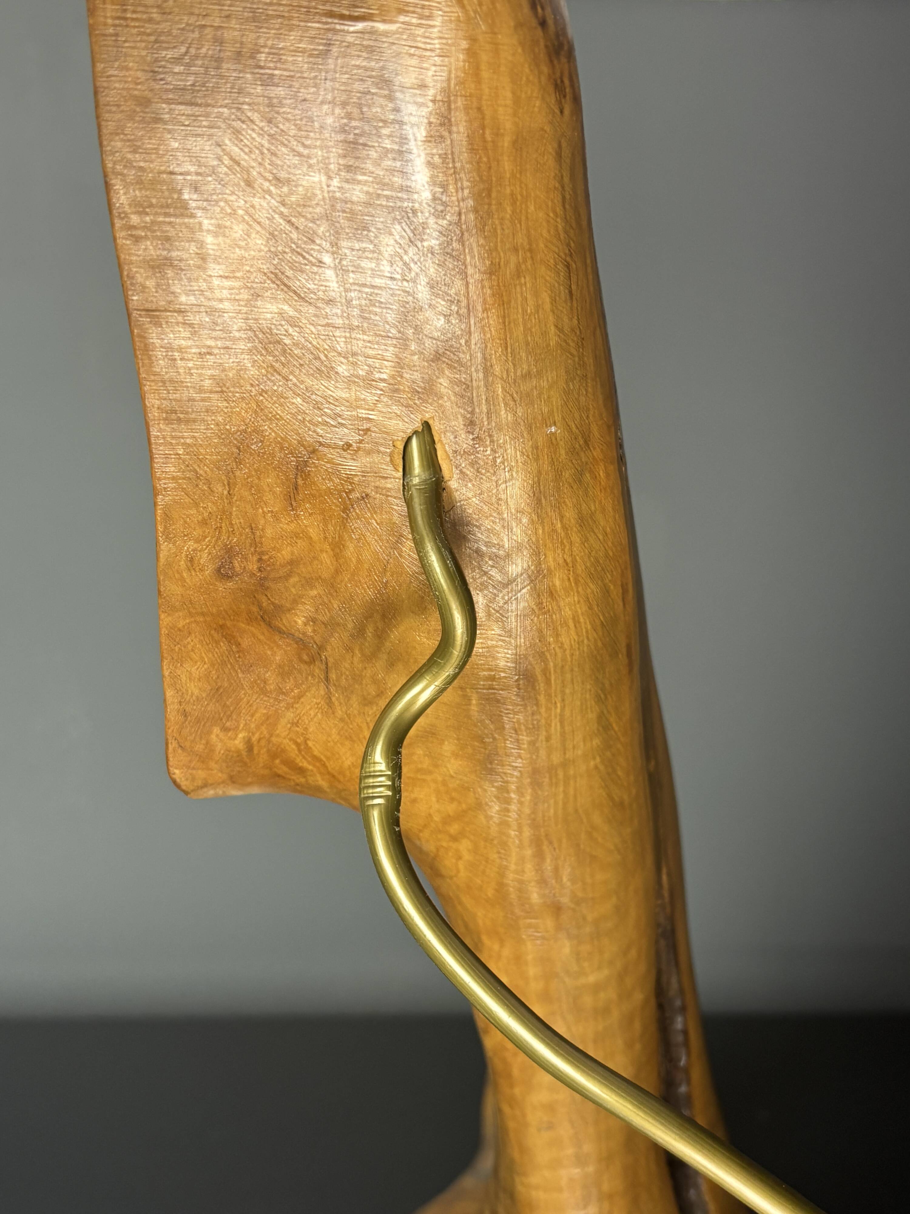 French midcentury brutalist olive wood table lamp, 1950s