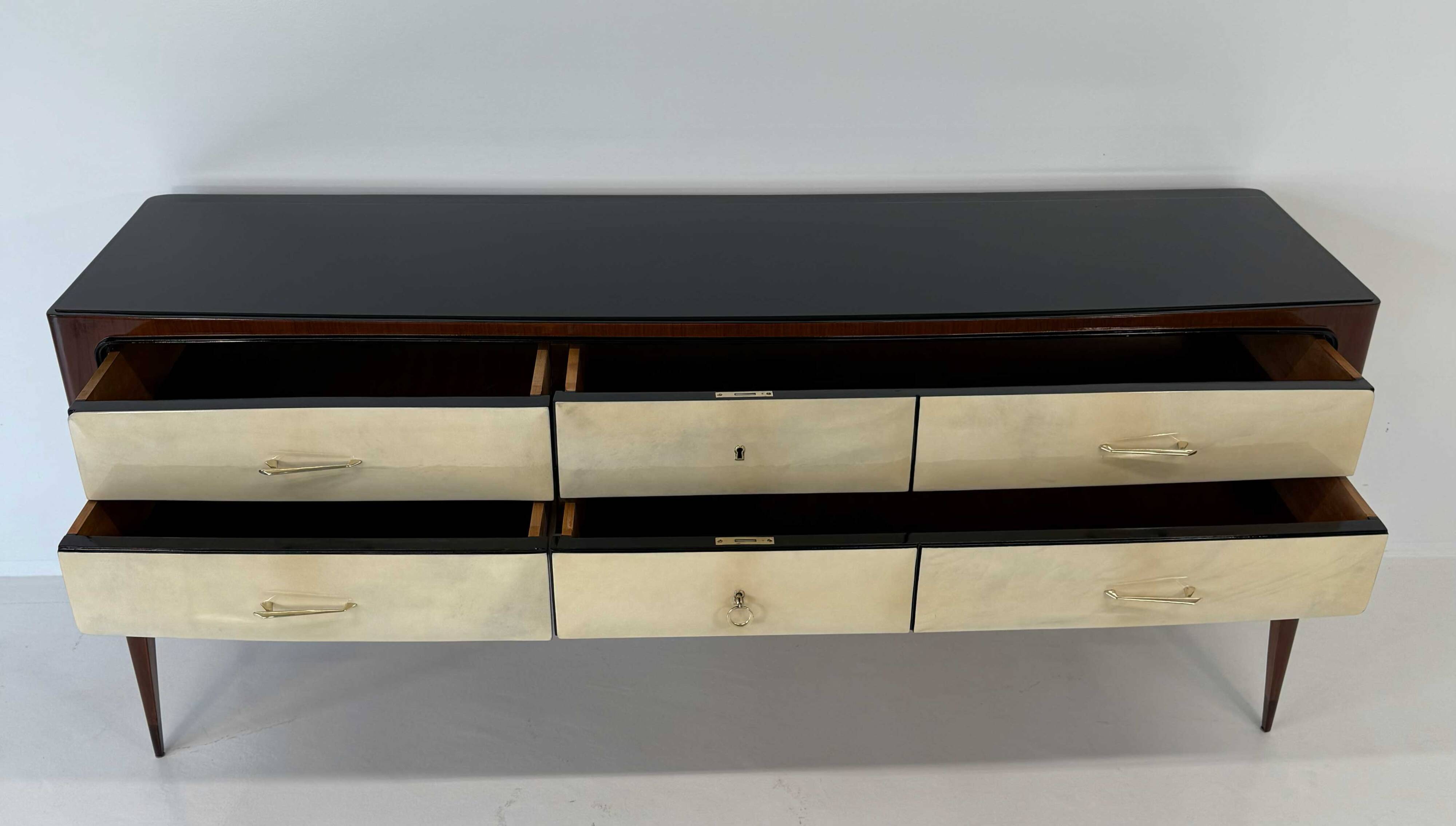 1950s Parchment and Walnut Chest of Drawers Attr. Paolo Buffa