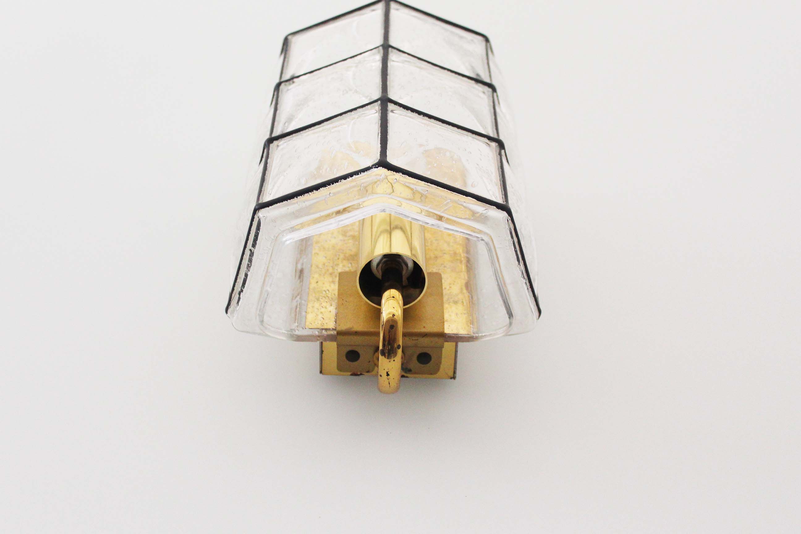 Brass and glass facetted sconce by Glashutte Limburg, Germany 1970's