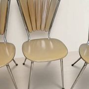 Set of 6 vintage fan-back dining chairs with beige leatherette upholstery