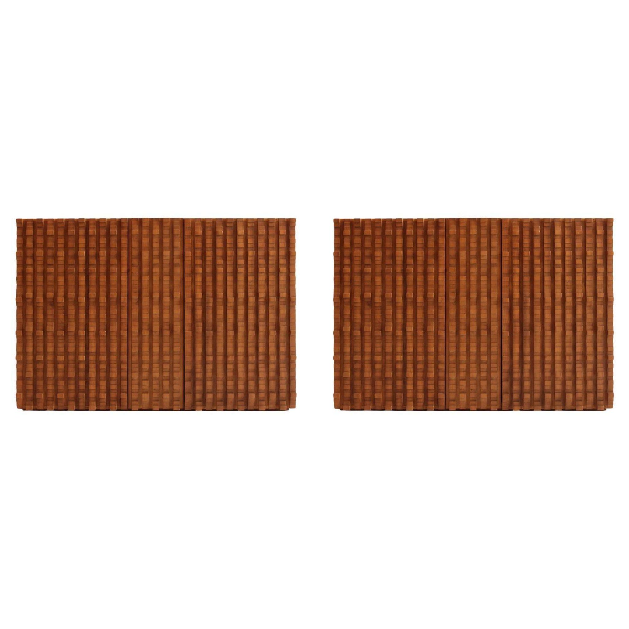 Contemporary Craftsmanship Solid Wood Pair of Brutalist Italian Sideboards