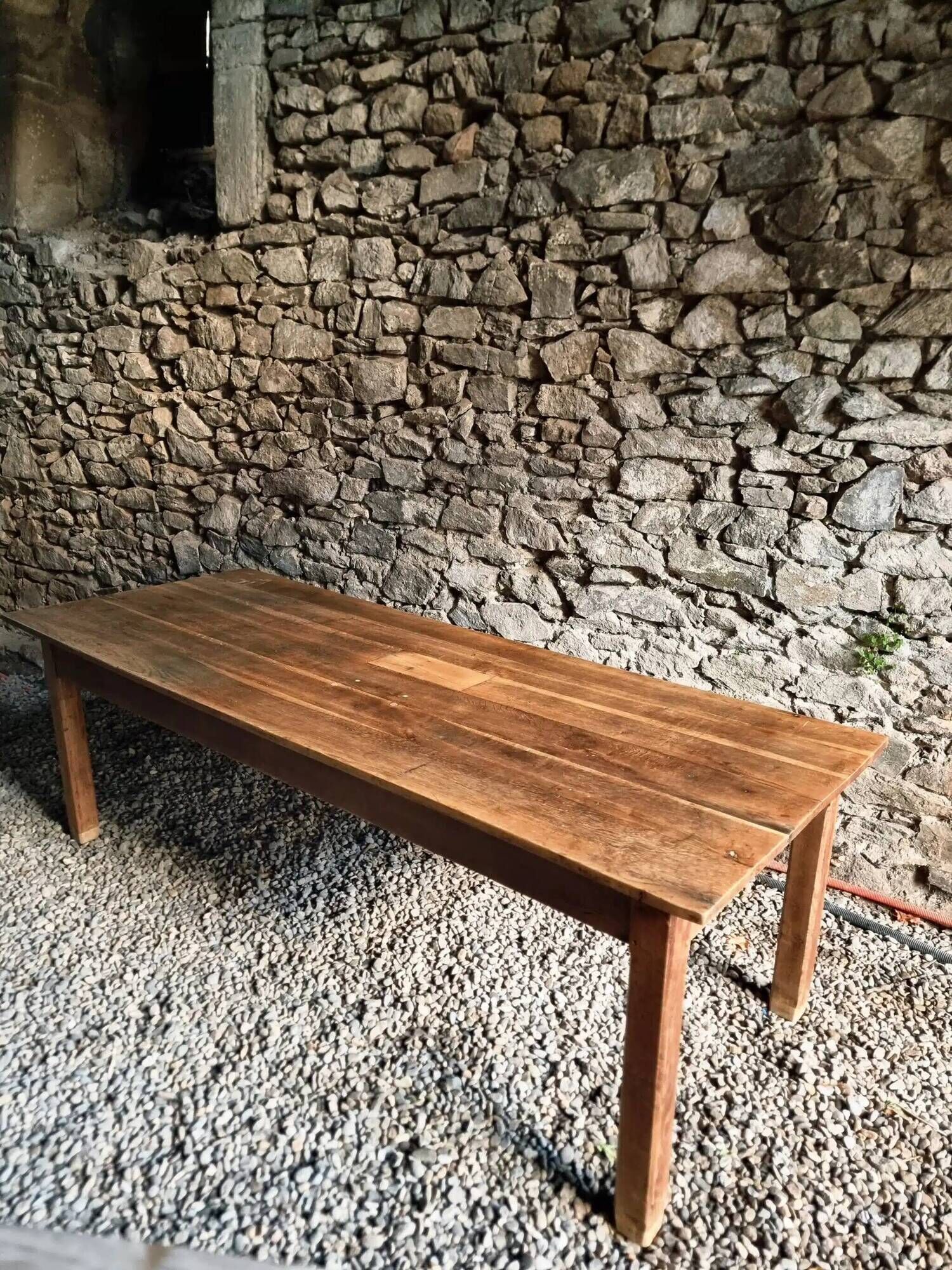 Antique French oak dining table, early 1900s - large farmhouse table for 12 people