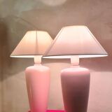 pair of 1970s lamps in matte pink ceramic and off-white lampshades, new inte