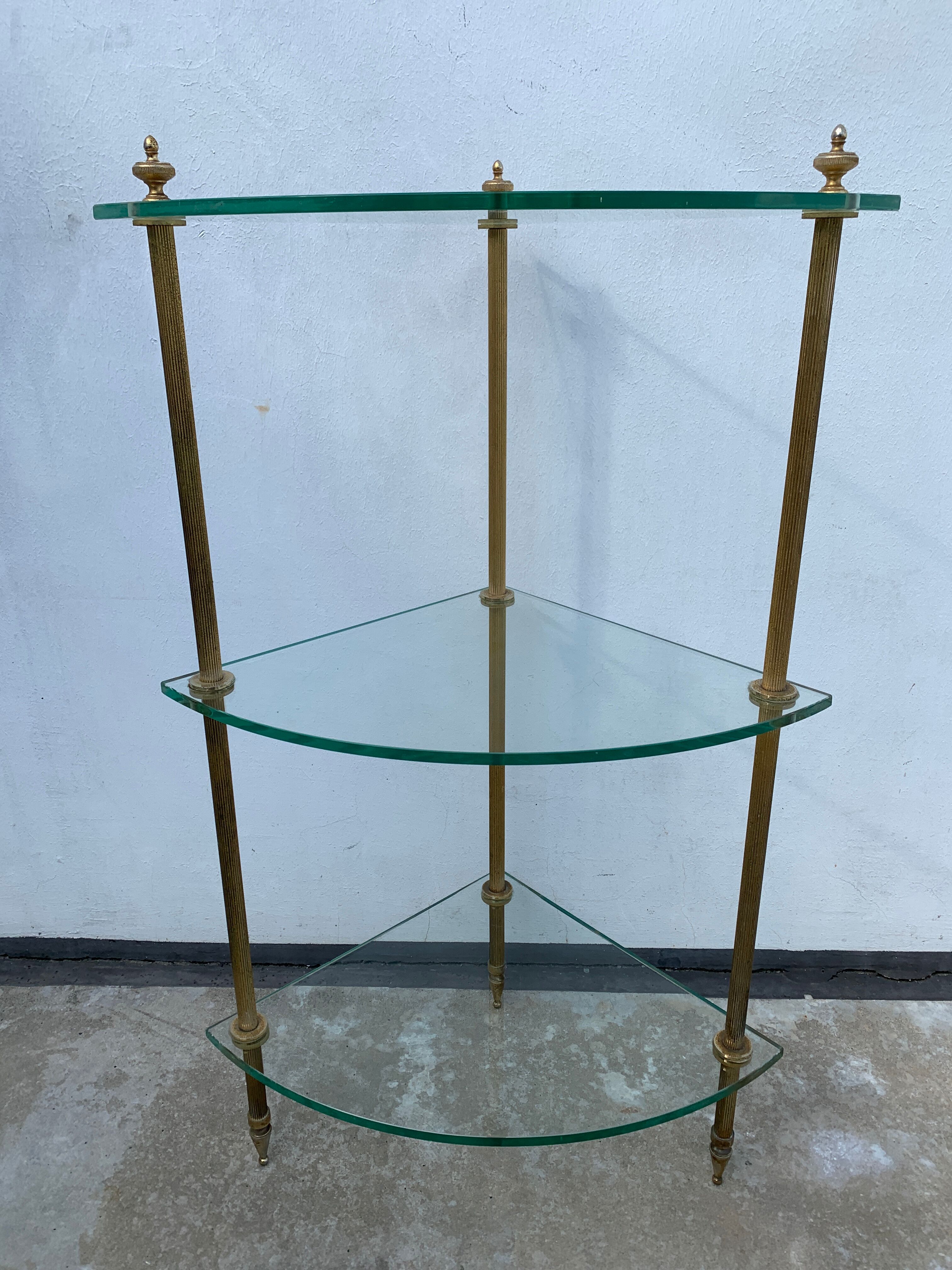 Neoclassical corner or corner seat, 3 levels in white tempered glass