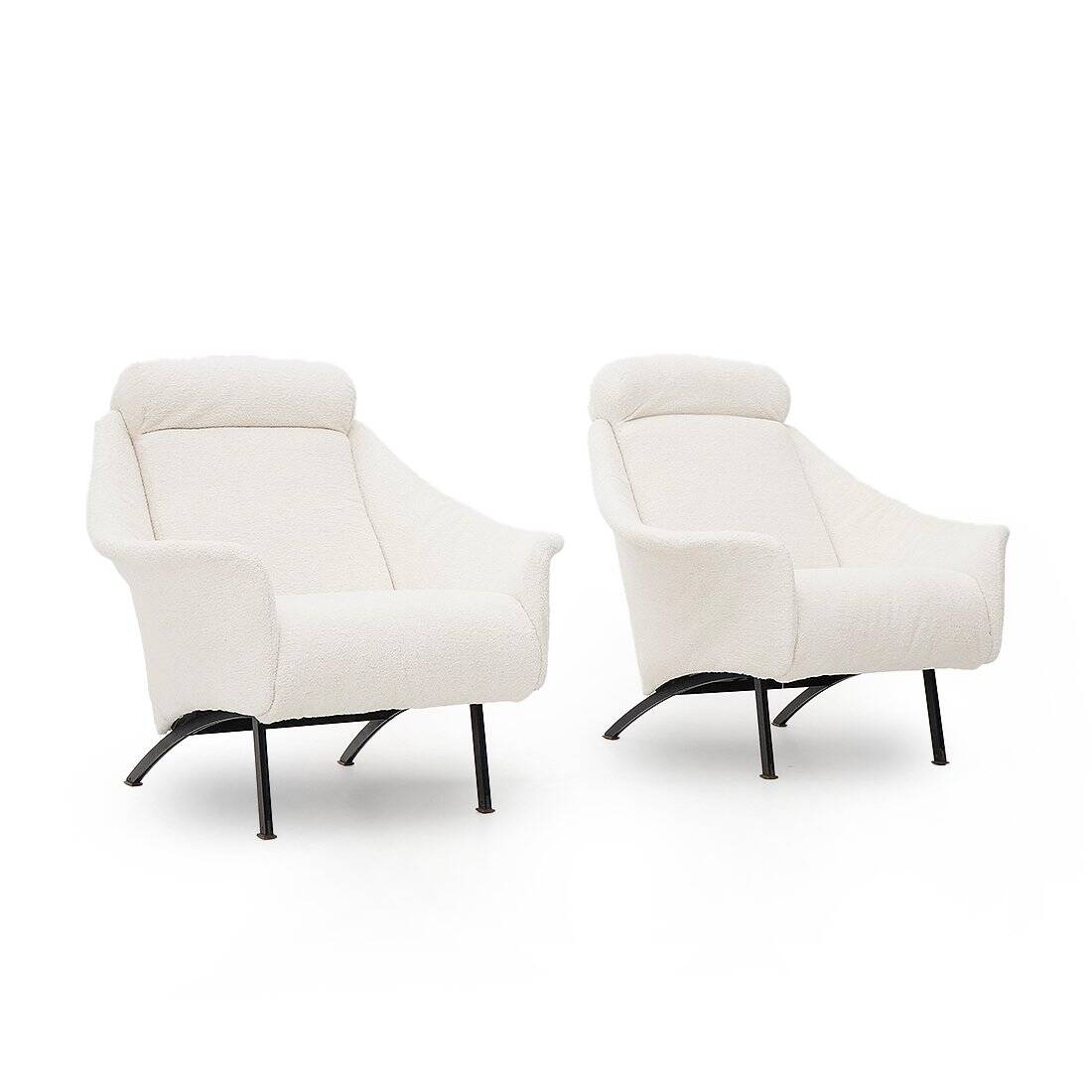 Pair of white boucle armchairs, 1950s, set of 2