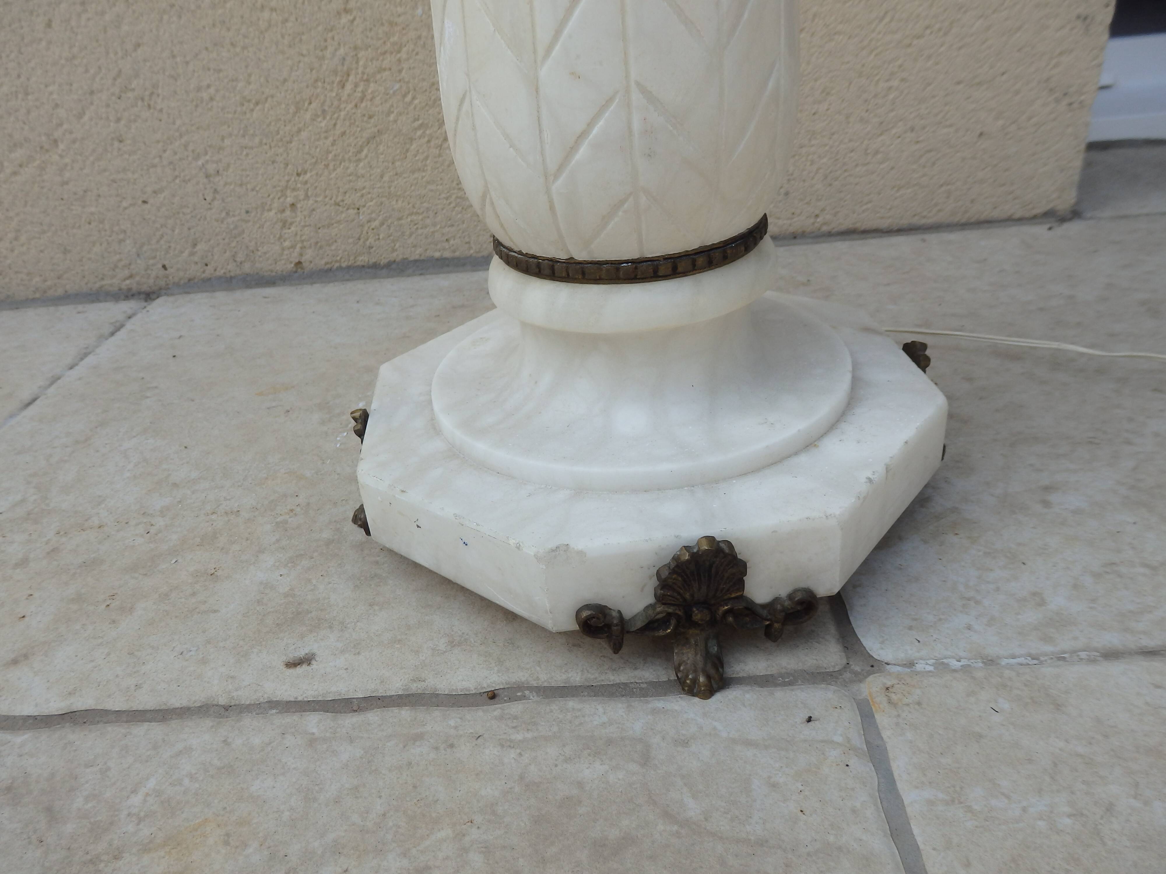 Antique luminous alabaster and bronze column