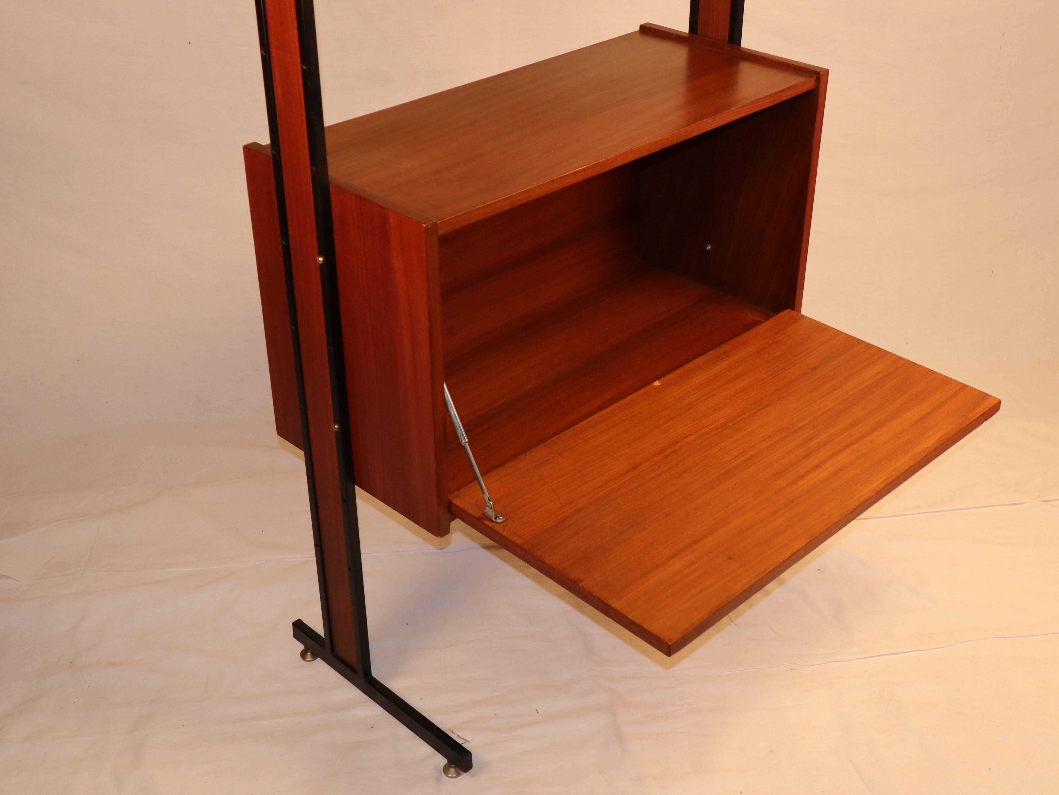 Wooden and metal modular vintage bookcase, 1960s
