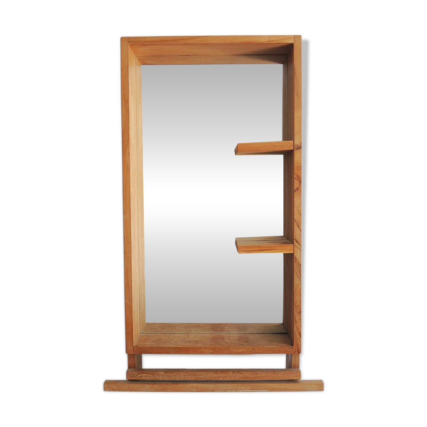 Ancien grand miroir de salle de bains en bois massif