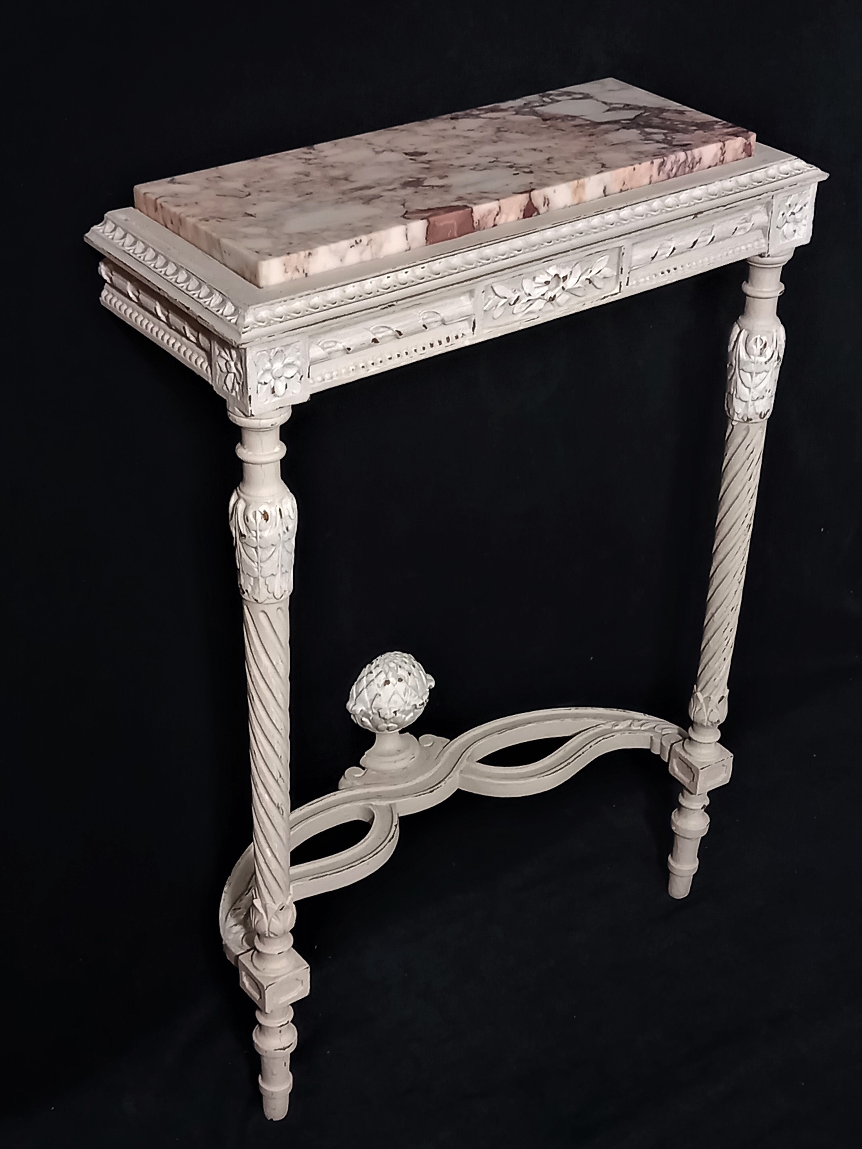 White wall lamp console Louis XVI style with pink marble top