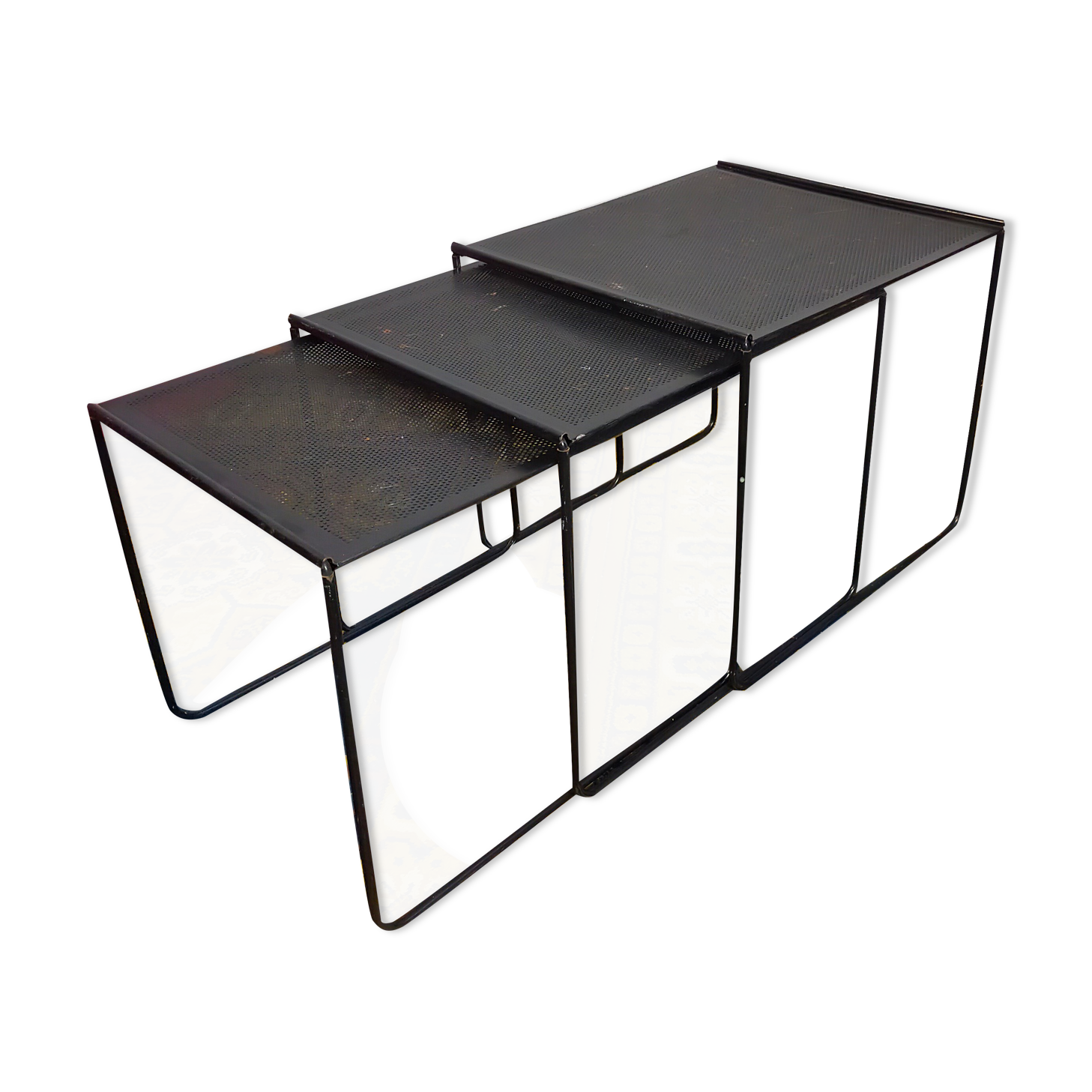 Vintage black metal trundle tables 1950