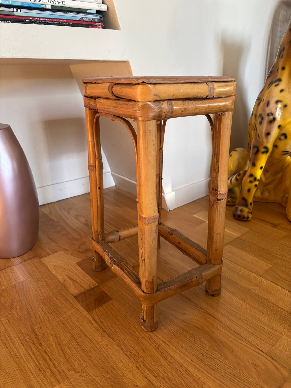 Vintage bamboo and rattan stool