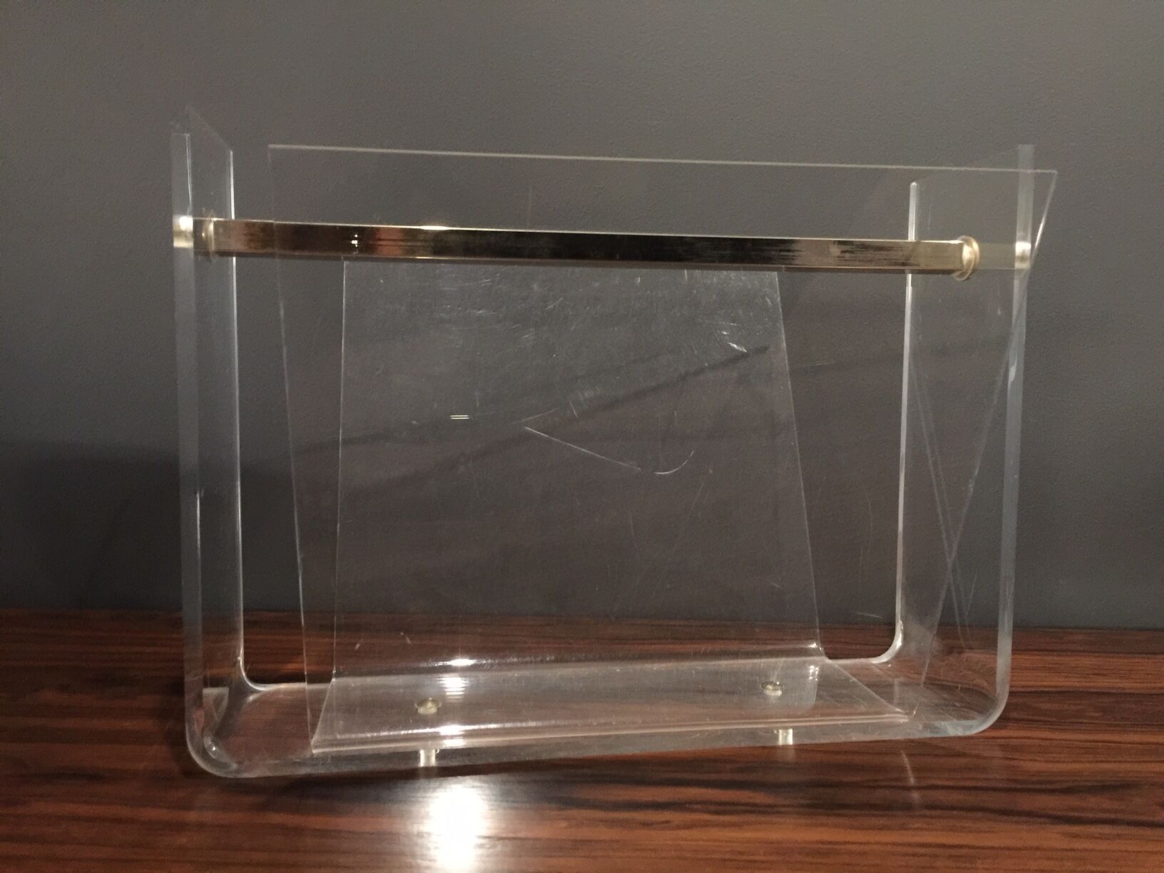 Magazine rack perspex and brass 1970s