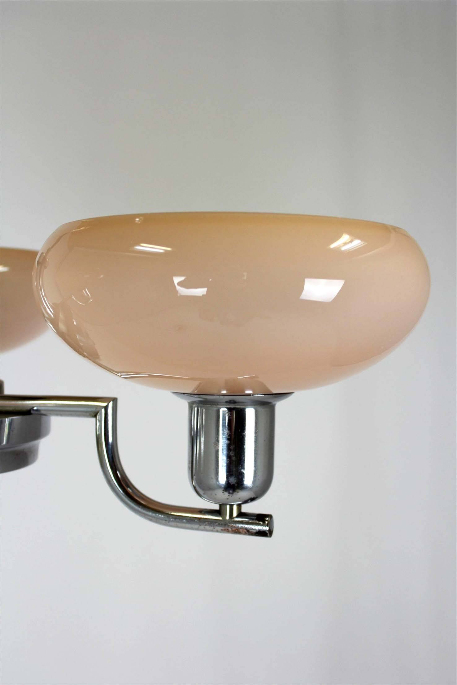 Lustre Art Déco Bauhaus chromé de Napako, ancienne Tchécoslovaquie, 1940