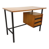 Vintage modernist desk in wood and black metal from the 60s