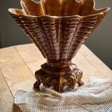 Vase, Majolica style cache pot in handcrafted glazed ceramic with rockery decoration