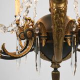 Impressive set of a large bronze Empire Chandelier with 2 wall lights, Belgium ca. 1950