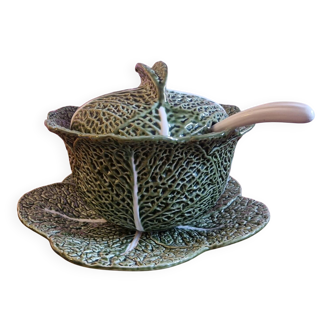 Vintage earthenware soup tureen with cabbage leaves - Silea