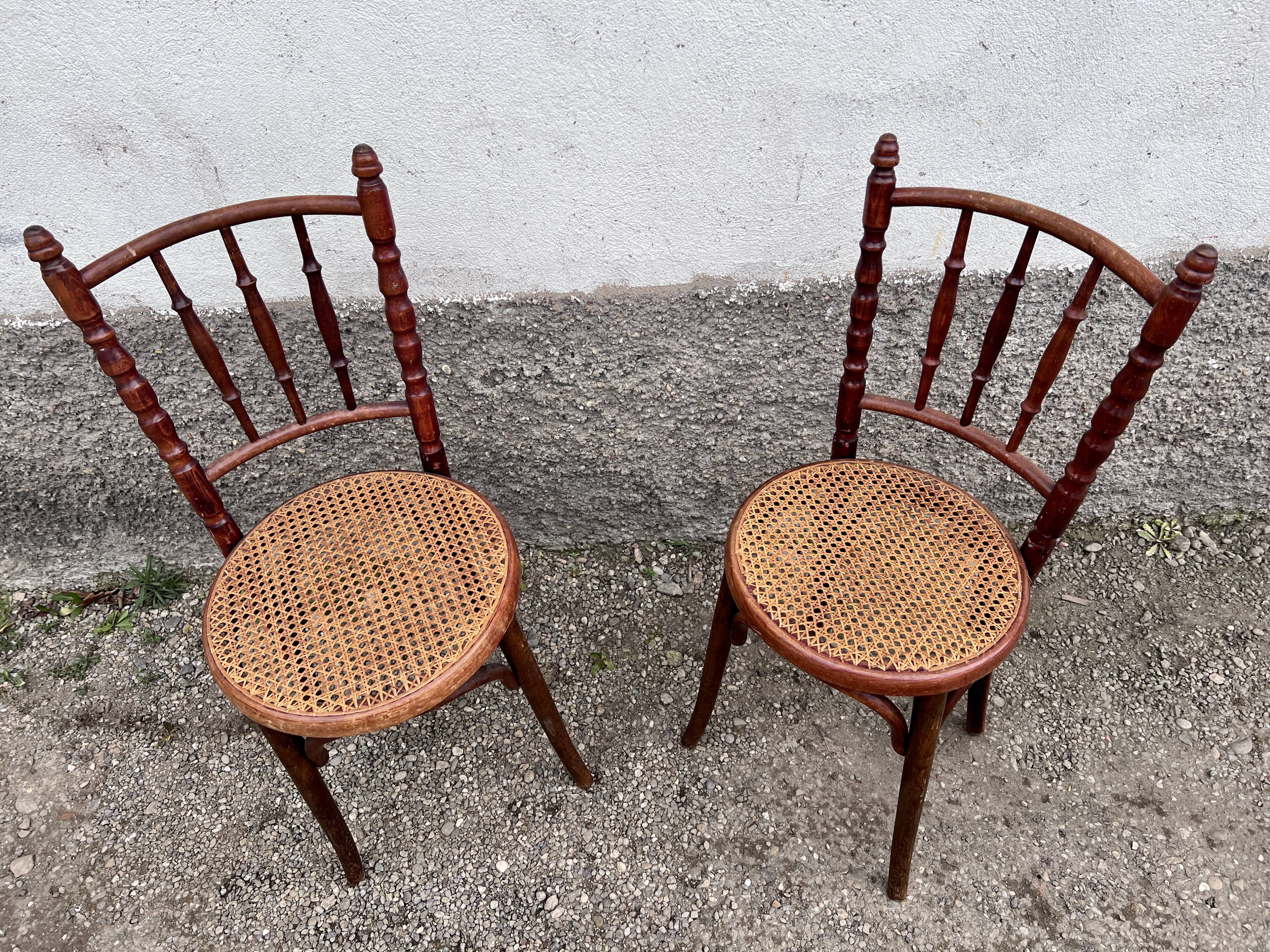 Pair of two vintage canned chairs