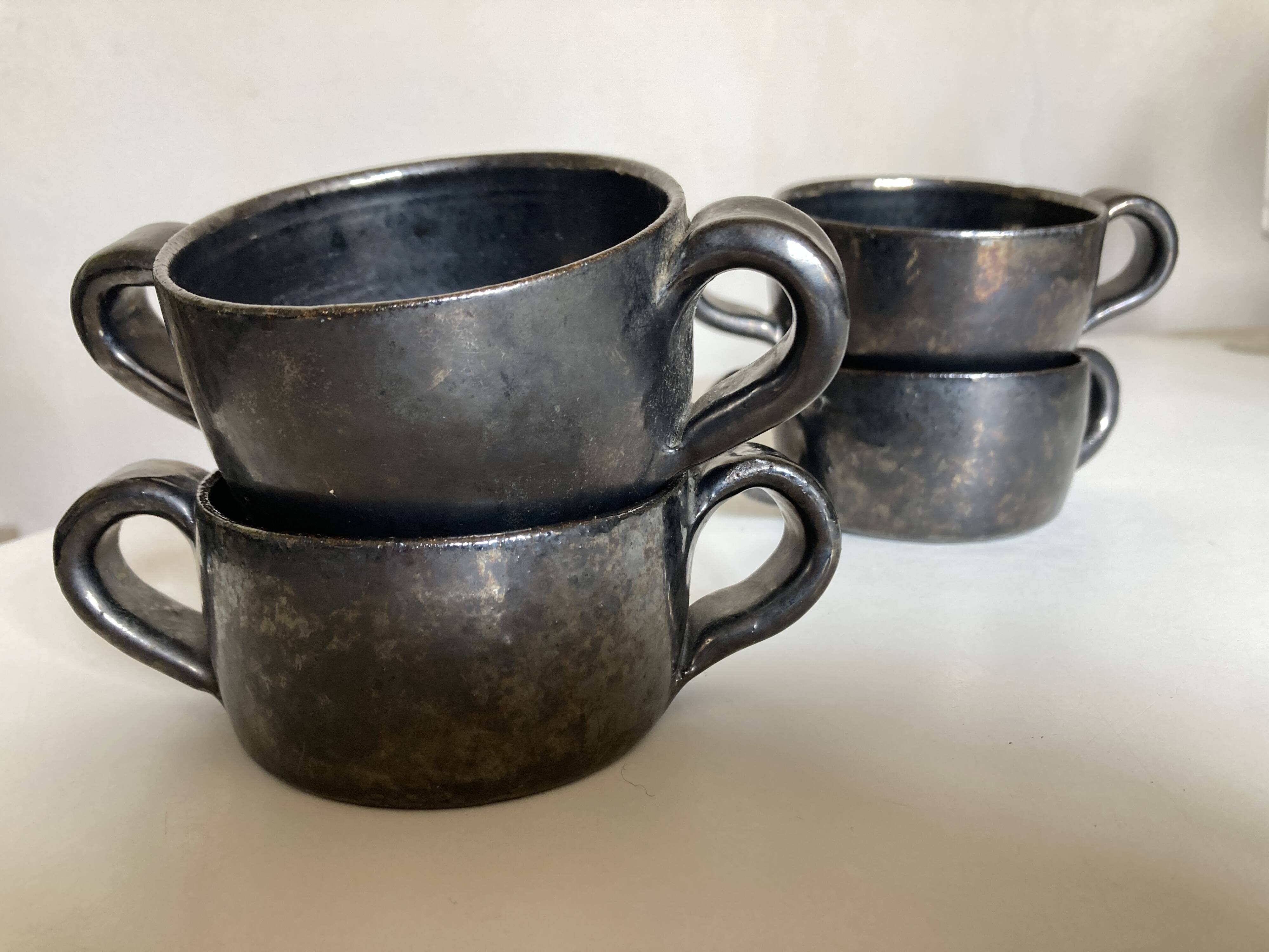 Set of 4 handled bowls Robert Picault 1960 Vallauris