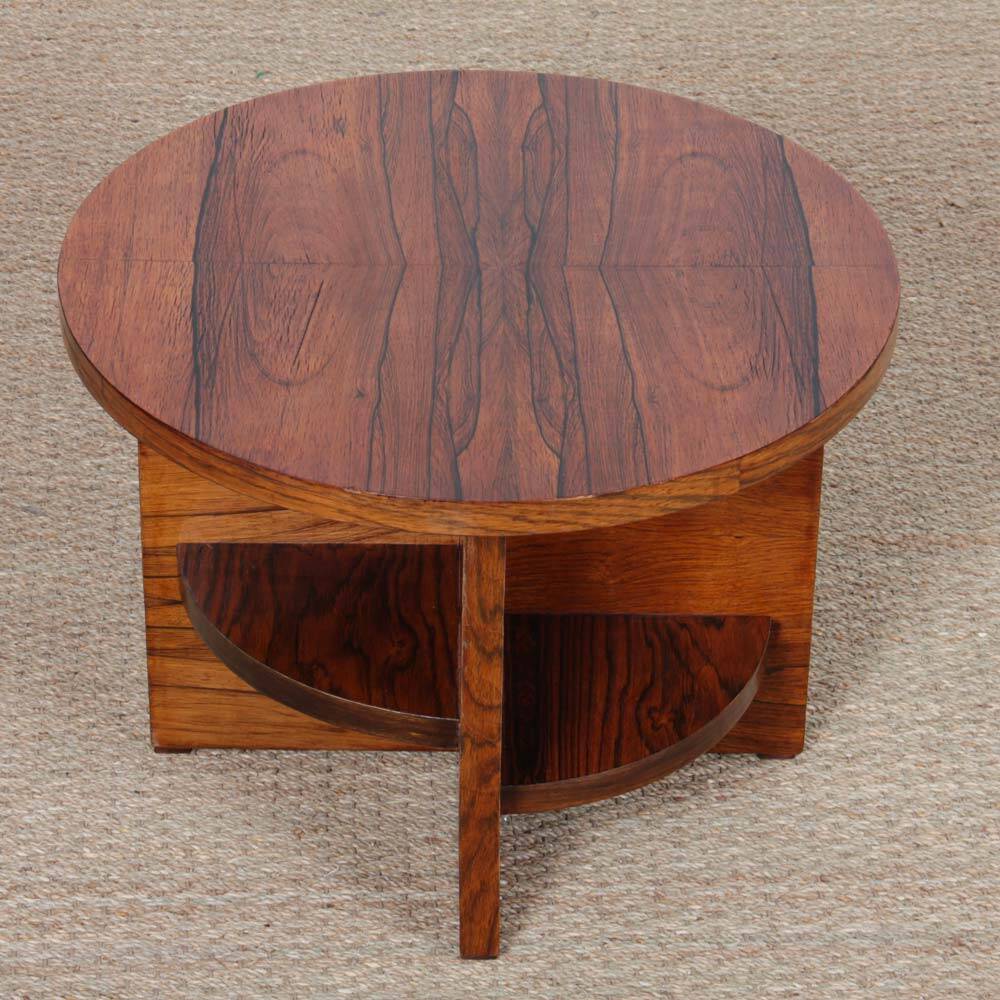 Table basse ronde en noyer et palissandre, XXe siècle