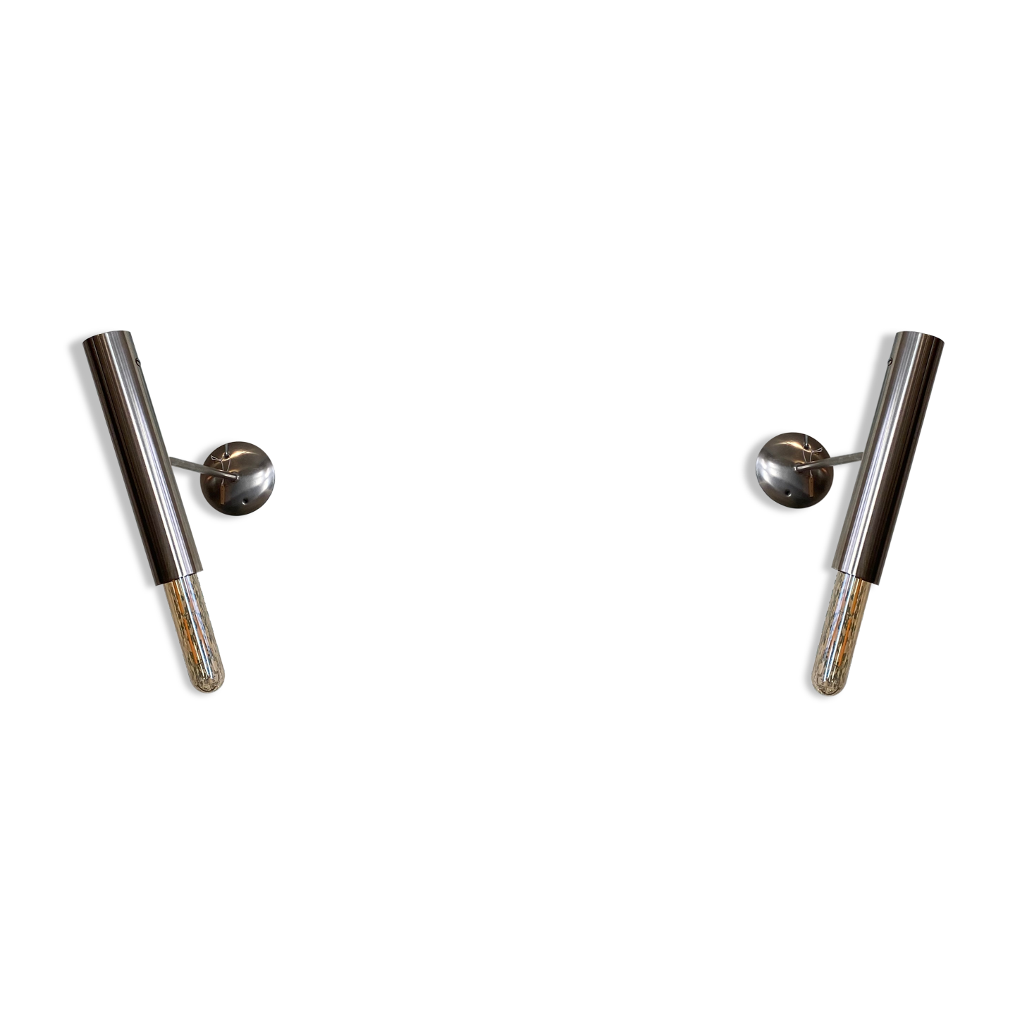 Pair of brushed metal wall lamps 70s