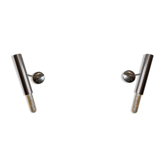 Pair of brushed metal wall lamps 70s