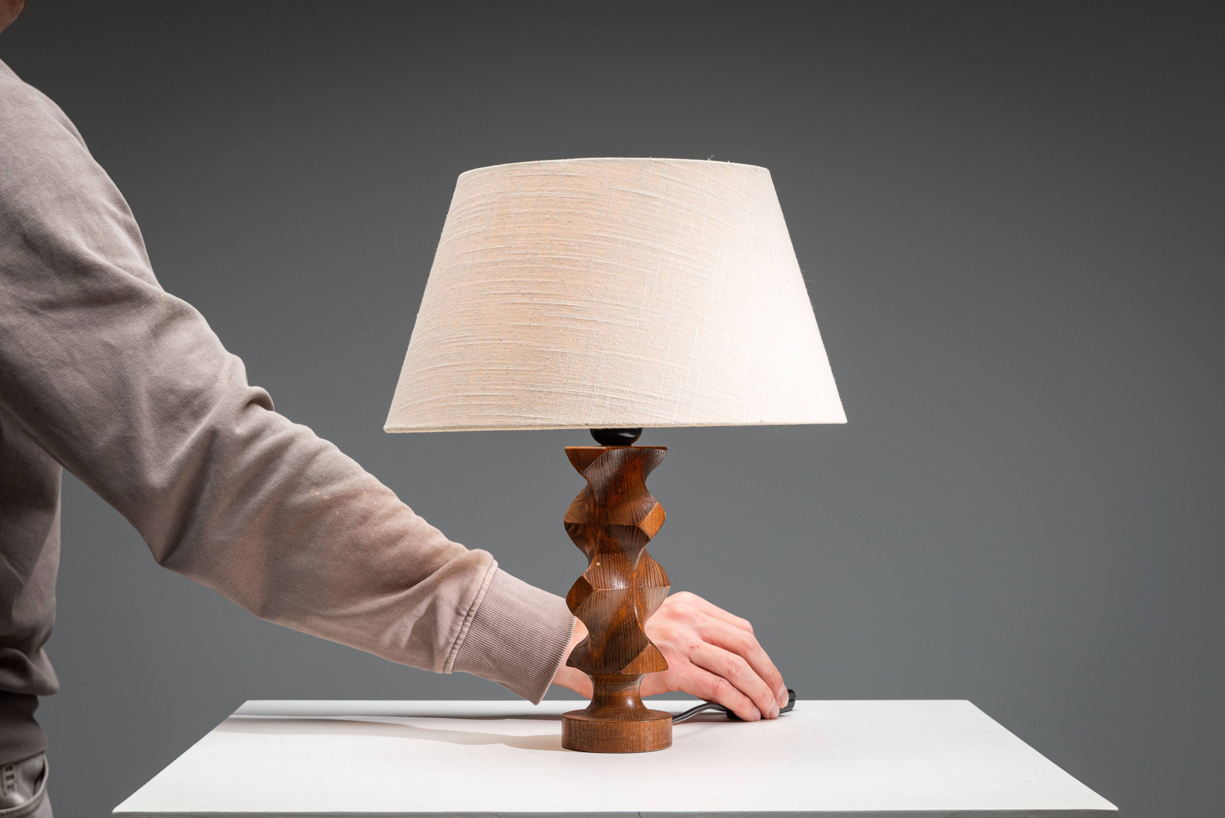 Mid-century brutalist wooden table lamp