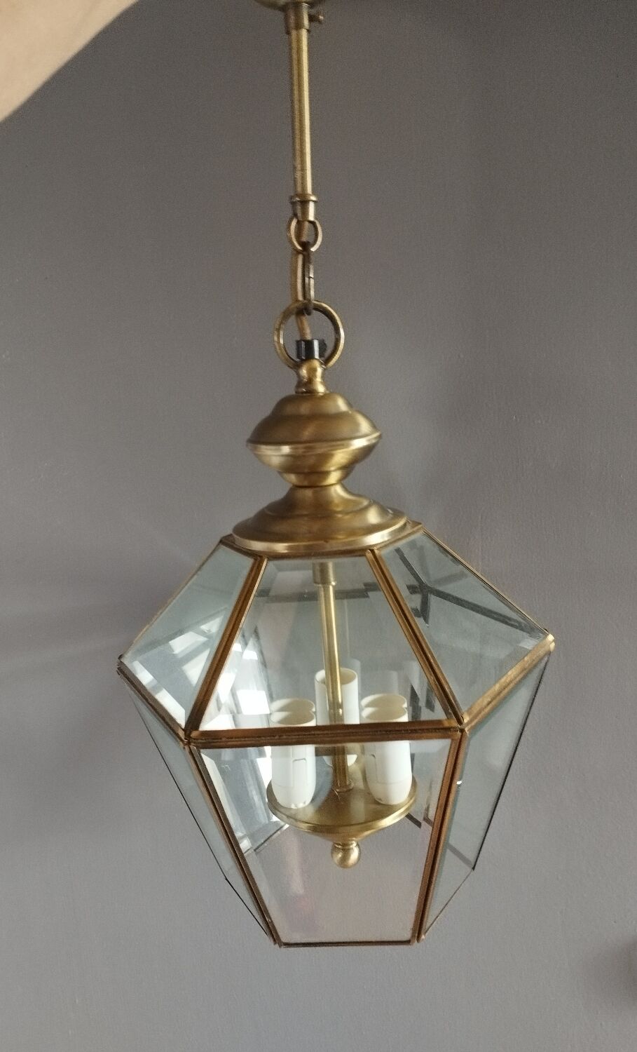 Lanterne suspendue 6 faces verre biseauté et laiton