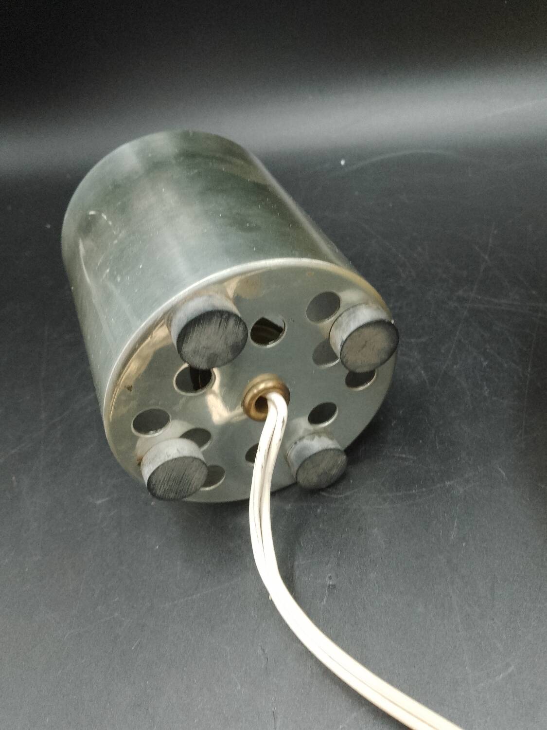 Old candle lamp perfume burner design 1970 in aluminum and pop art glass