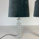 Pair of mid-century crystal lamps by Carl Fagerlund for Orrefors Sweden, 1970s.
