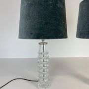 Pair of mid-century crystal lamps by Carl Fagerlund for Orrefors Sweden, 1970s.