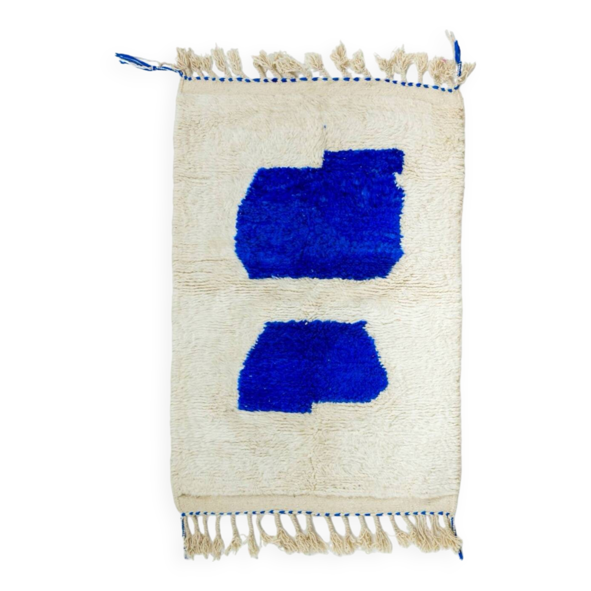 Modern Moroccan Berber Rug Klein Blue and White