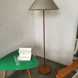 Wood and brass floor lamp