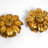 Pair of 70's gilded floral Regency wall or ceiling lamp with large leaves