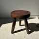 Low hollow upcycled teak tripod stool - Small brown solid wood stool circular seat cr