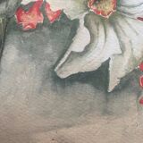 Tableau Aquarelle "Fleurs d'Eglantines" signé vers 1900 papier Vidalon